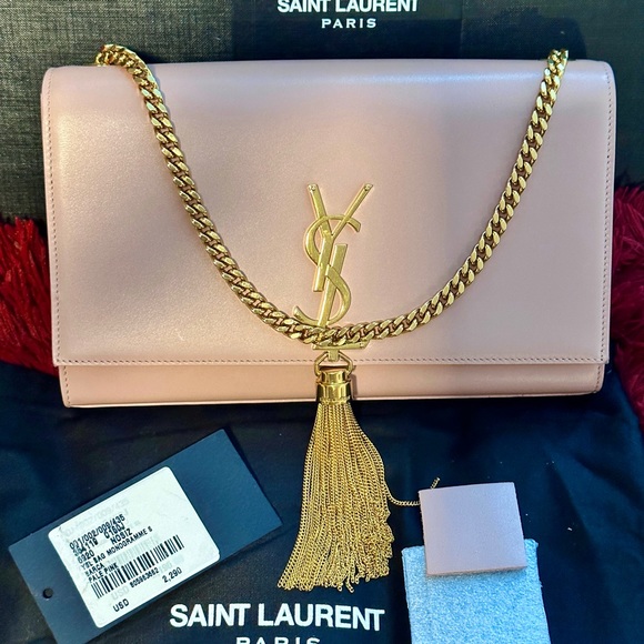 💯🥰SAINT LAURENT Grain De Poudre Medium Classic Kate Tassel Satchel Pale Blush - Picture 3 of 17